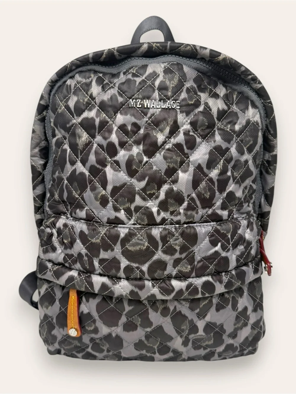 MZ Wallace City Backpack Gray Leopard Animal Print Zippered Quilt Mini Women’s